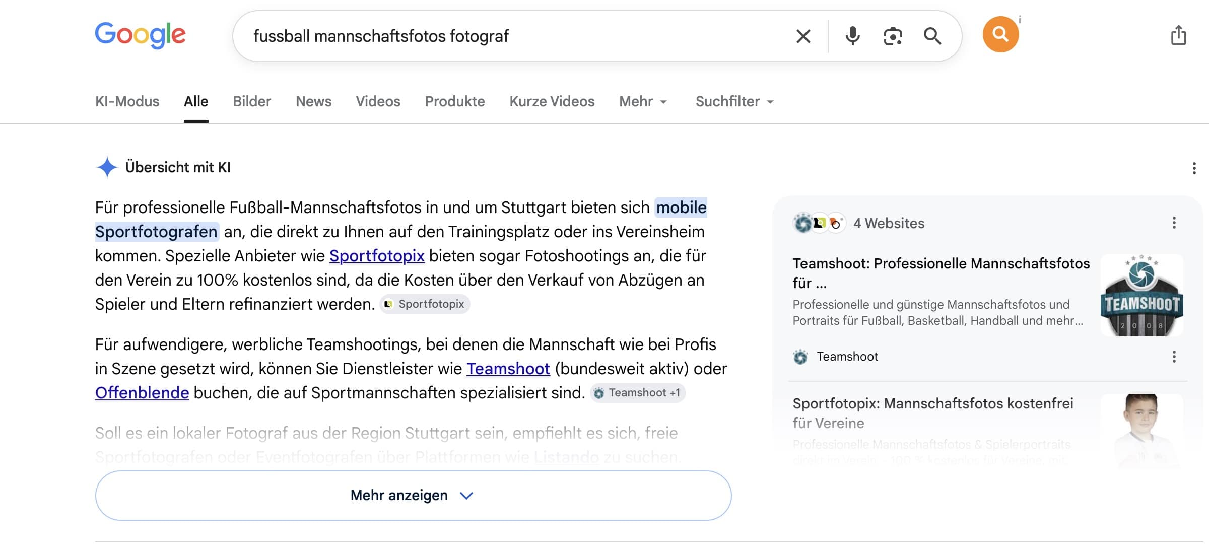 Wann lohnt sich SEO – Sportfotopix als erstes Ergebnis in der Google KI-Übersicht